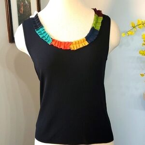 JOSEPH A. TANK SWEATER. Great black with fall colors trim. Medium. Y2k